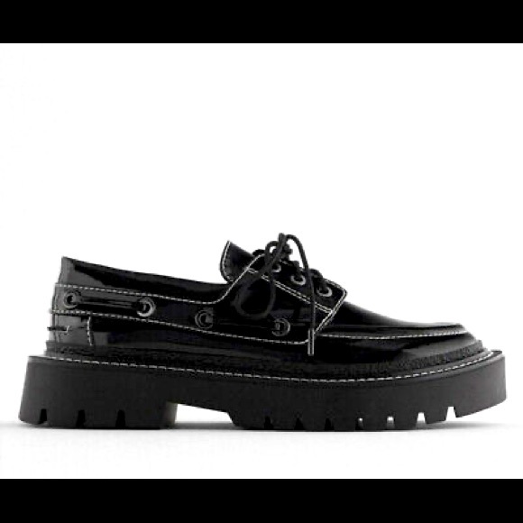 Zara Patent Lace Up Oxford w/ Platform Lug Soles